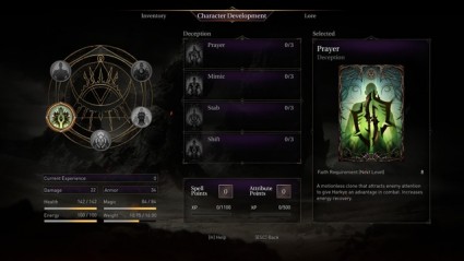 The experience screen. You can share experience between spells and attributes