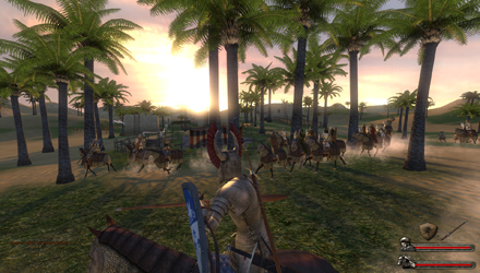 Riding towards the sunset in a beautiful oasis village...