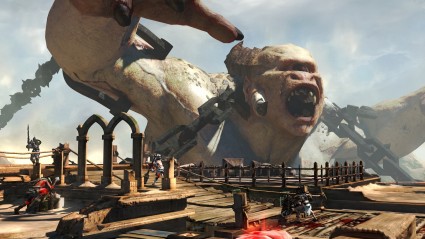 Multiplayer. 4 v 4 battles include secondary goals such as slaying a giant cyclops
